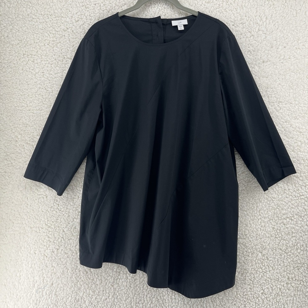 J.Jill Black Blouse Women's Large‎ Petite Asymmetrical Hem 3/4 Sleeves